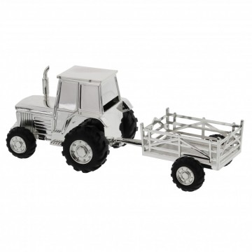 Forsølvet sparebøsse - traktor m/ henger