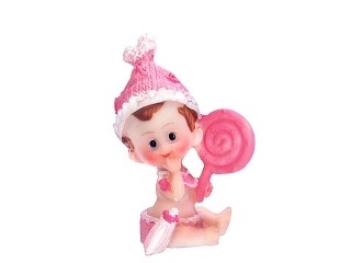 Babyfigur med slikkepinne 5,5 cm rosa