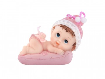 Babyfigur på pute 9 cm rosa