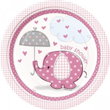 Elefant - stor papptallerken 8 pk rosa