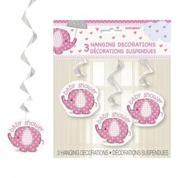 Elefant - hengende dekorasjon 3 pk rosa