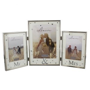 Mr & Mrs - forsølvet fotoramme trippel