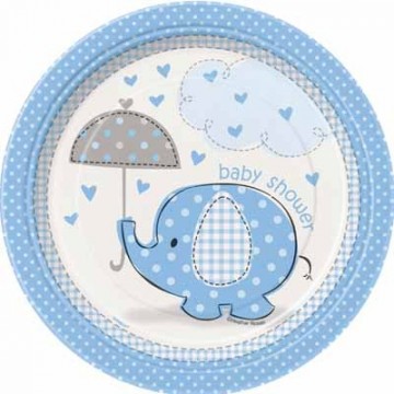 Elefant - liten papptallerken 8 pk blå