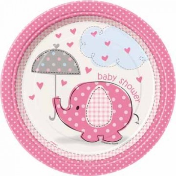 Elefant - liten papptallerken 8 pk rosa